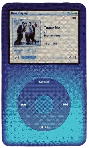 an iPod classic, dithered blue, still working