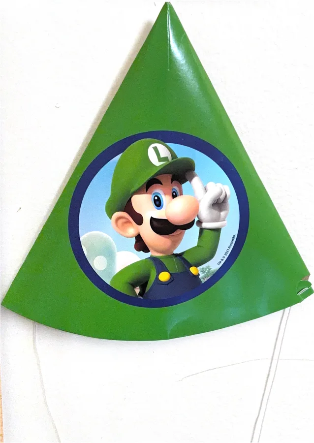 A Luigi party hat