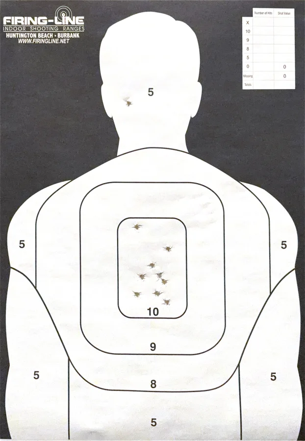 A shooting range target with a handful of holes in it