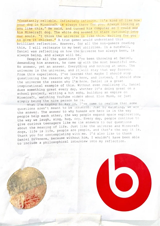 A typed note with a Beats sticker on it