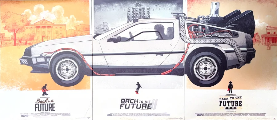 Back to the Future DeLorean triptych