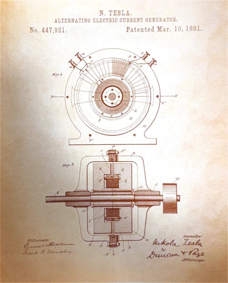 Nikola Tesla's 1891 alternating current generator patent