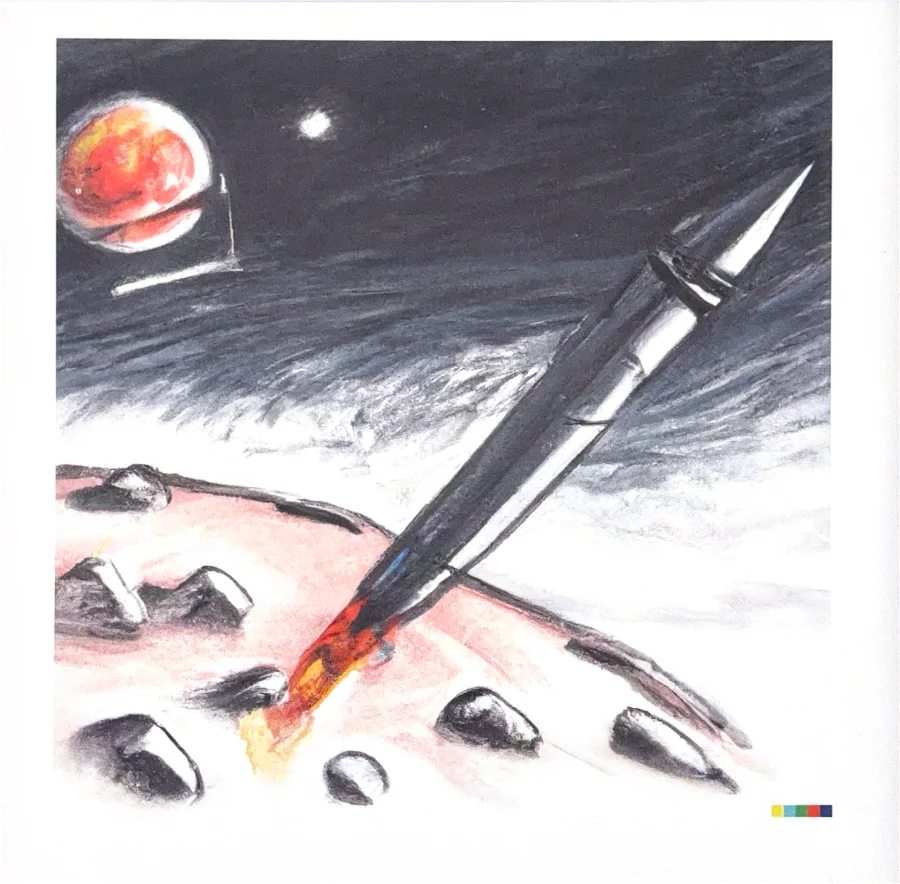 An AI-generated painting of a rocket landing on Mars